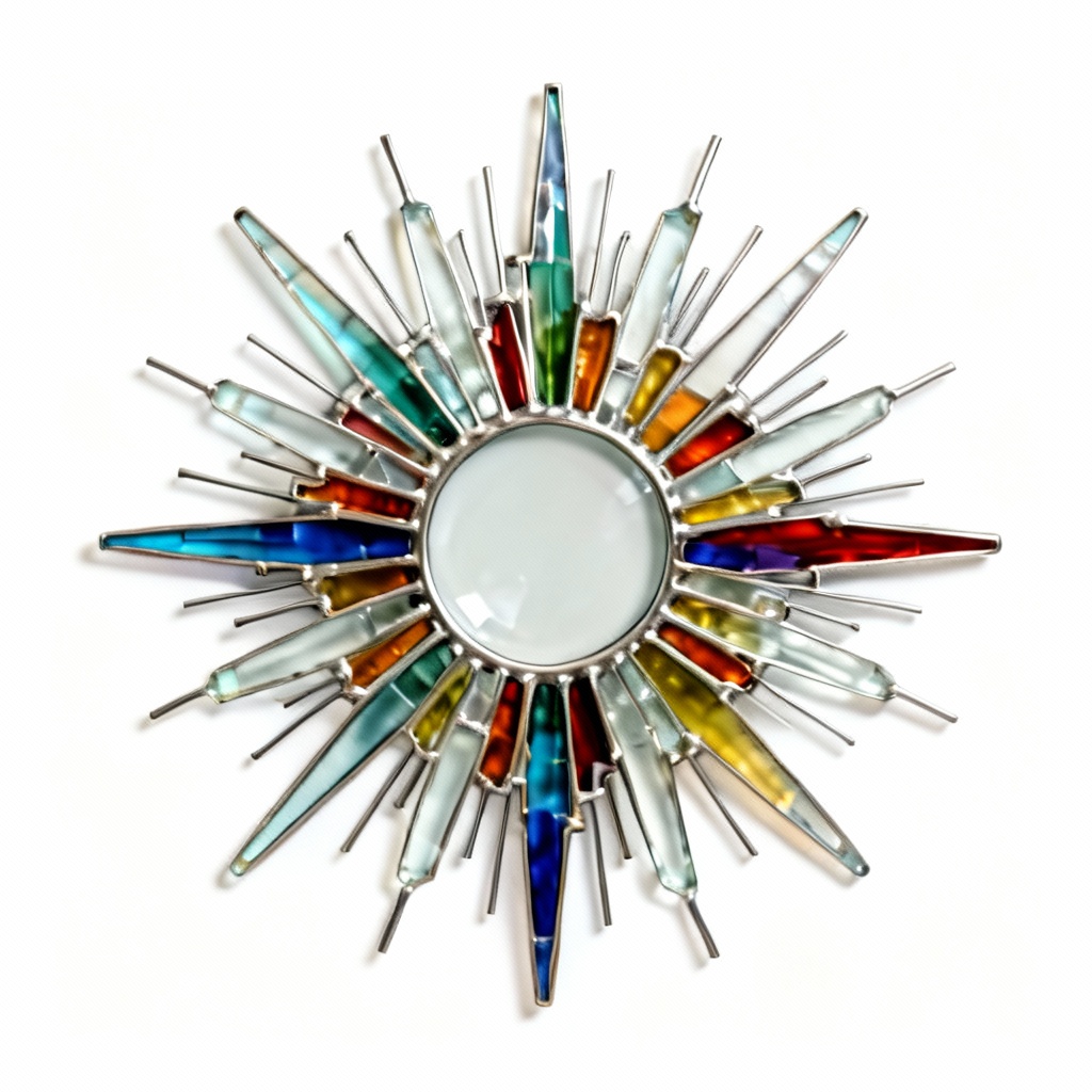 Abstract Glass & Colored Metal Wall Art - Sunburst Design - 12 Inch