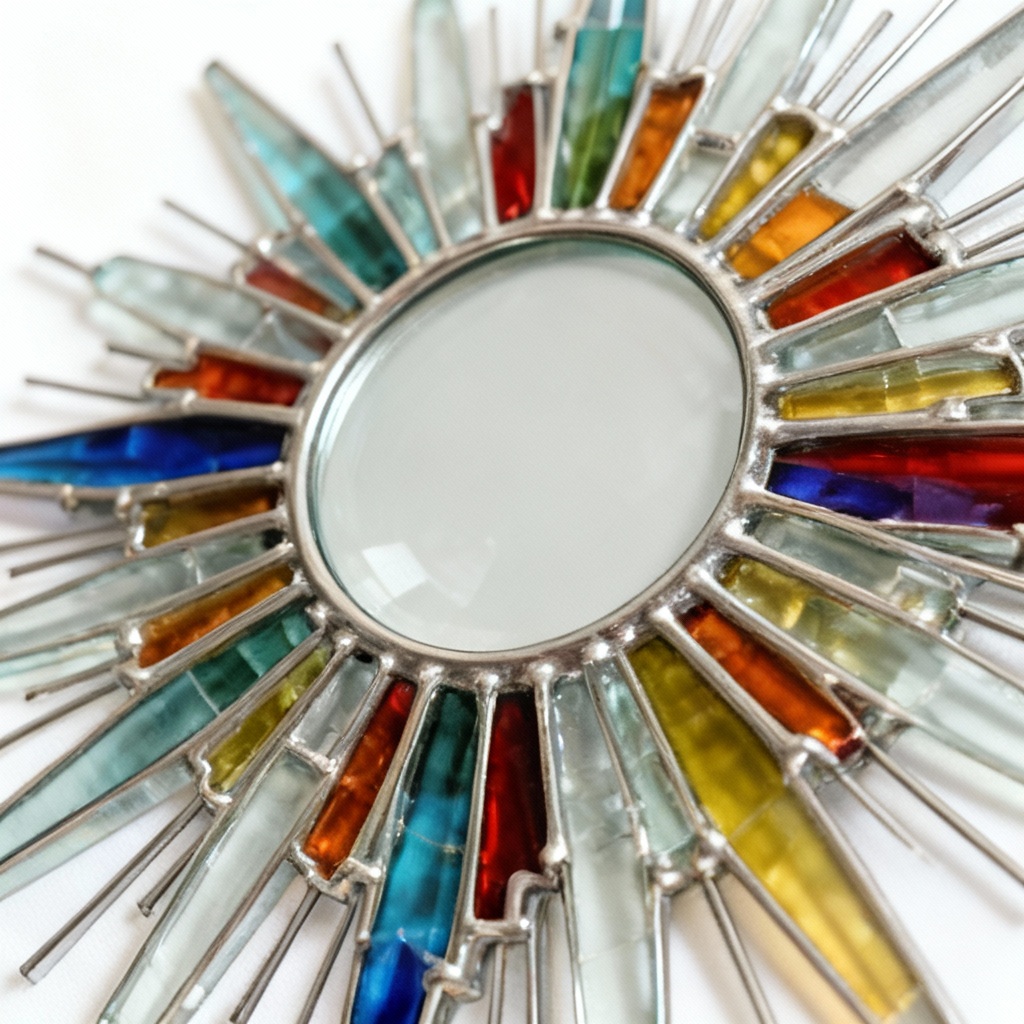 Abstract Glass & Colored Metal Wall Art - Sunburst Design - 12 Inch