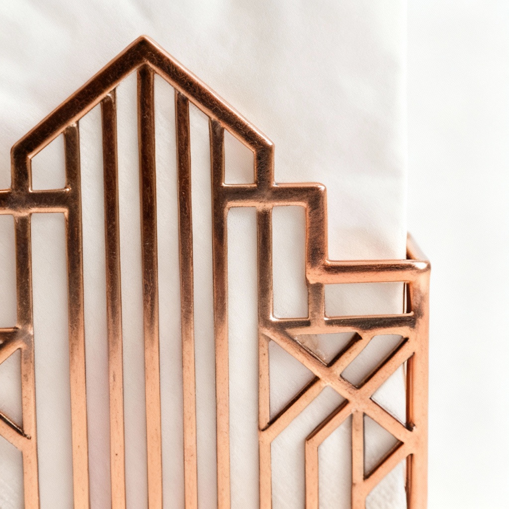Art Deco Style Metal & Copper Napkin Holder - Geometric Design