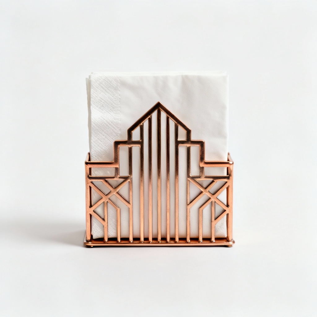 Art Deco Style Metal & Copper Napkin Holder - Geometric Design
