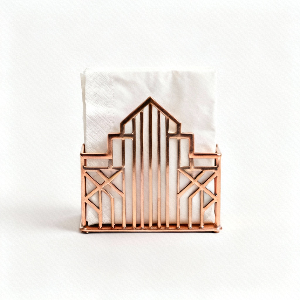 Art Deco Style Metal & Copper Napkin Holder - Geometric Design