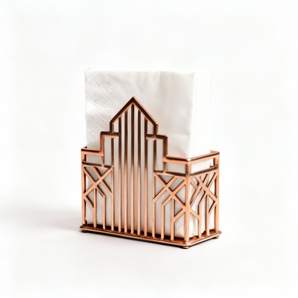 Art Deco Style Metal & Copper Napkin Holder - Geometric Design