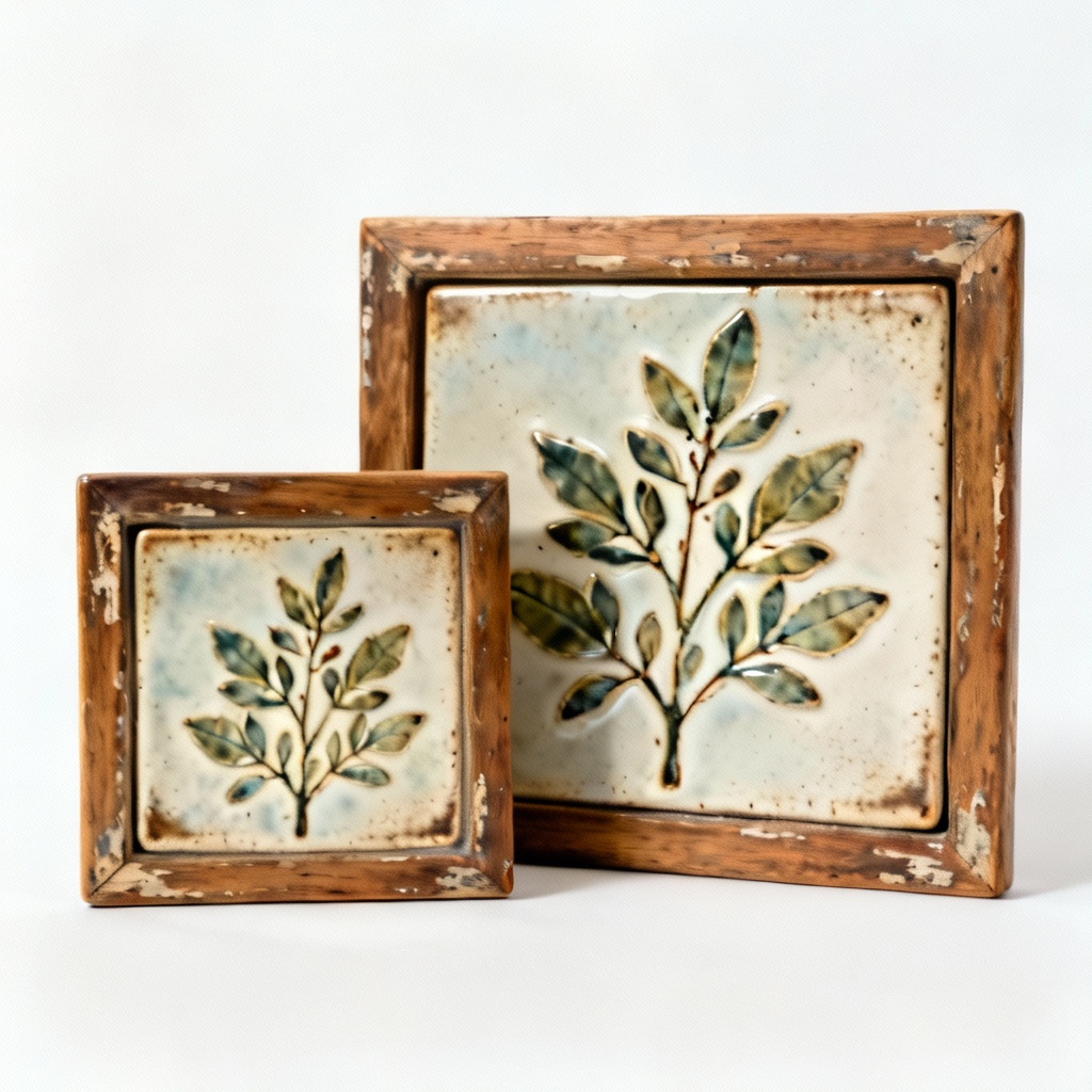 Ceramic Tile Framed Botanical Prints - Set of Two