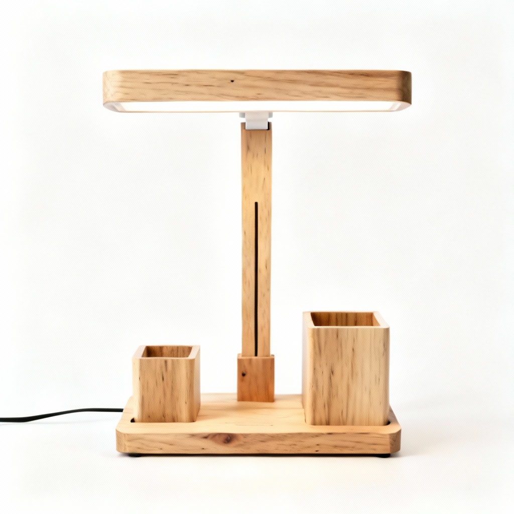 Contemporary Wood & Pine Desktop Organizer Lamp