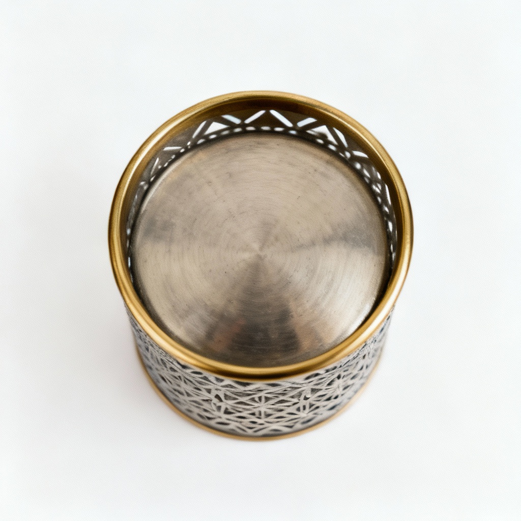 Etched Metal Utensil Holder with Brass Trim - Geometric Design