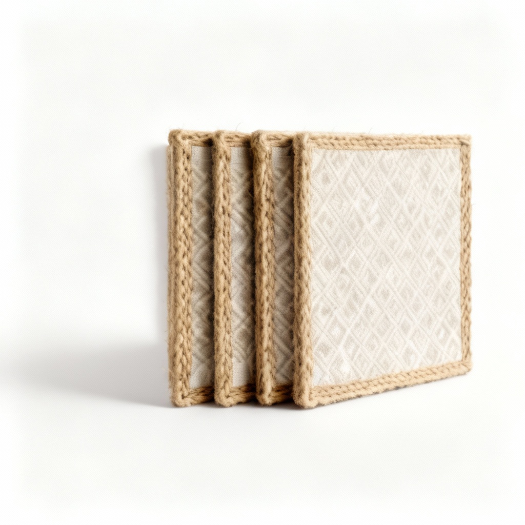 Fabric & Jute Woven Placemats with Subtle Geometric Pattern - Set of 4