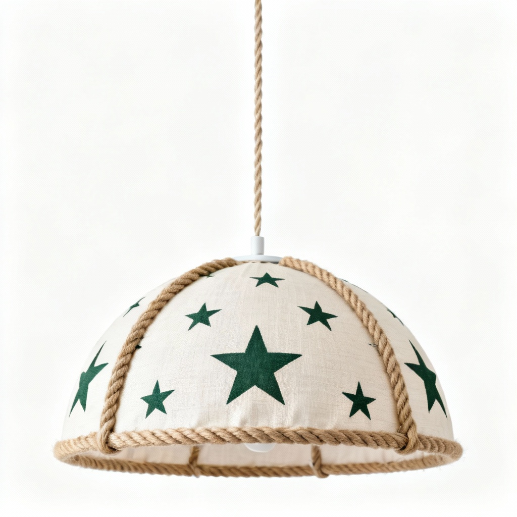 Fabric Shell Pendant Light with Cotton Rope Accent - Holiday Star Design
