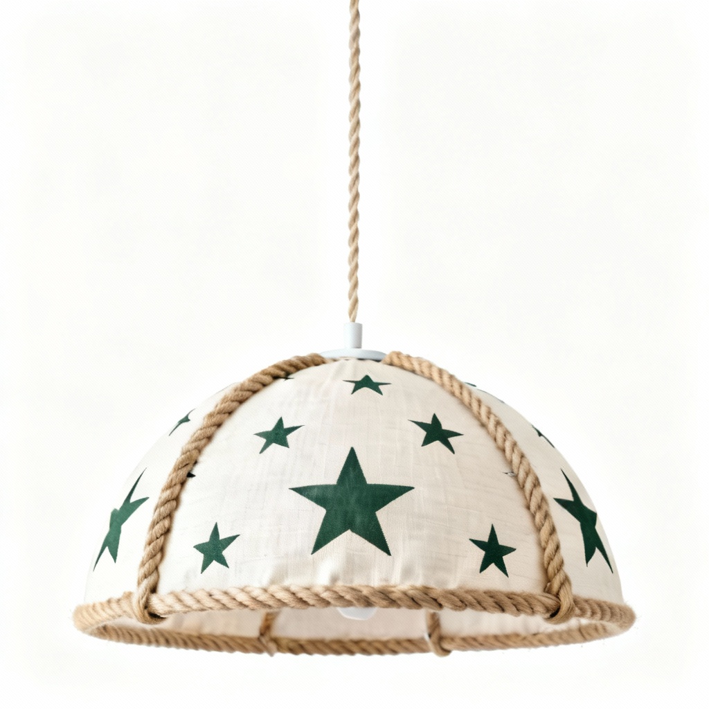 Fabric Shell Pendant Light with Cotton Rope Accent - Holiday Star Design