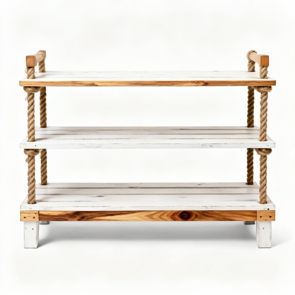 Farmhouse Wooden Shoe Rack with Pine Accents - Entryway Storage