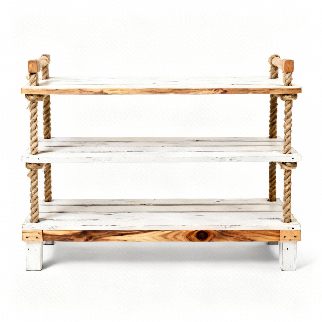 Farmhouse Wooden Shoe Rack with Pine Accents - Entryway Storage