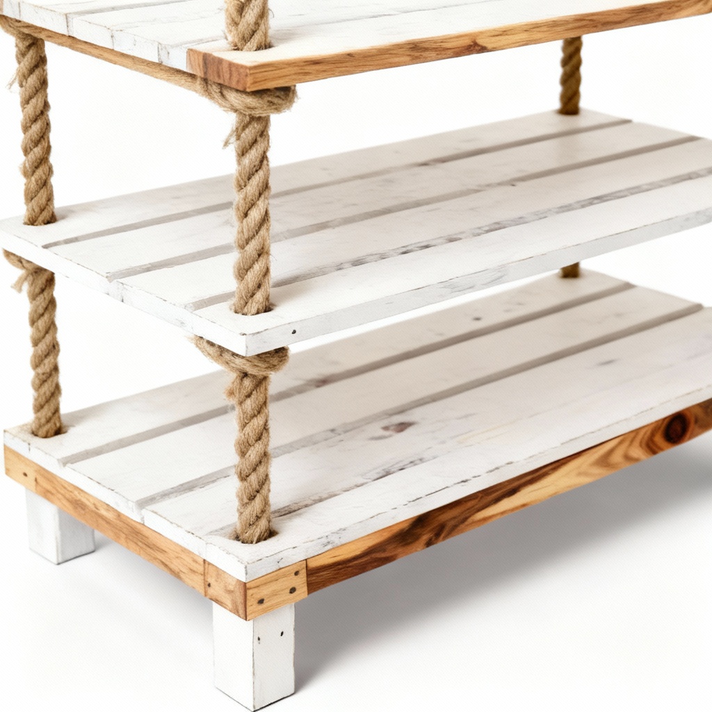 Farmhouse Wooden Shoe Rack with Pine Accents - Entryway Storage