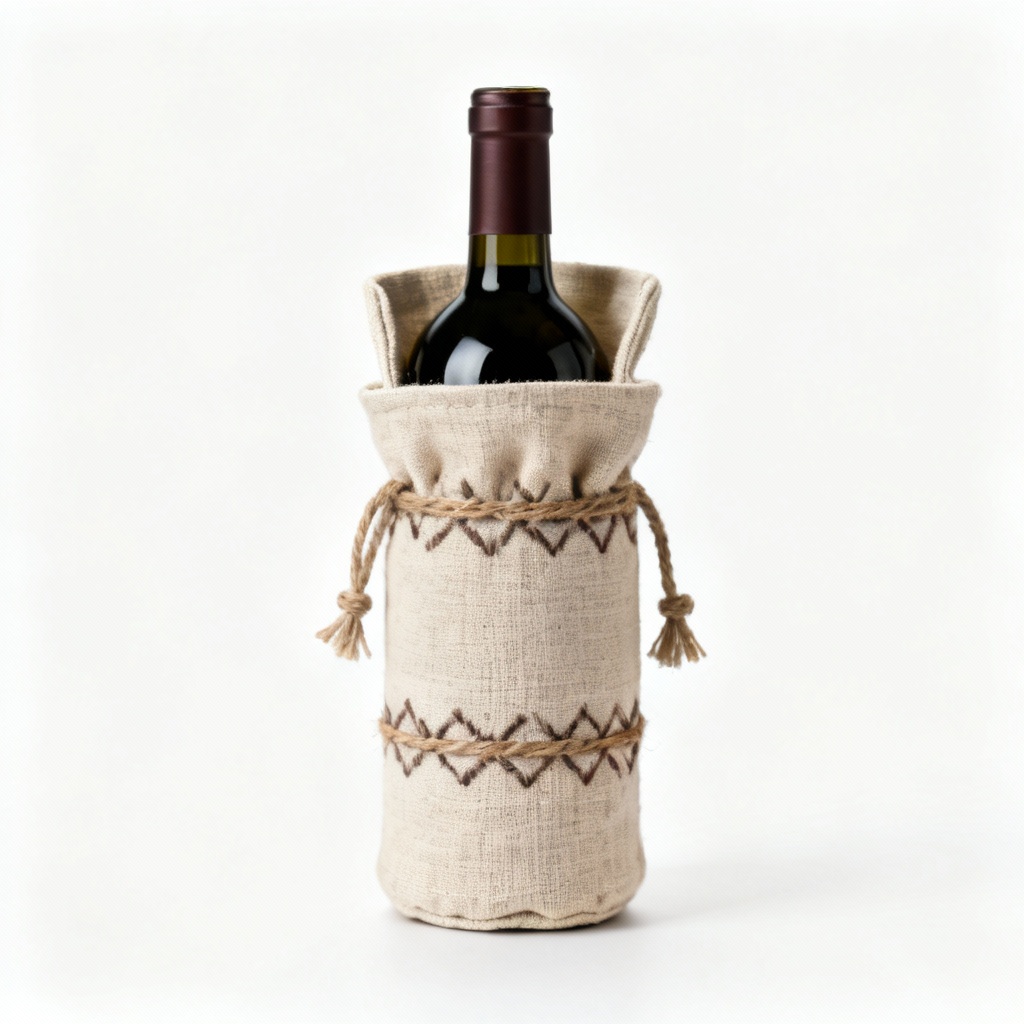 Festive Fabric Wine Bottle Holder - Holiday Tabletop Decor