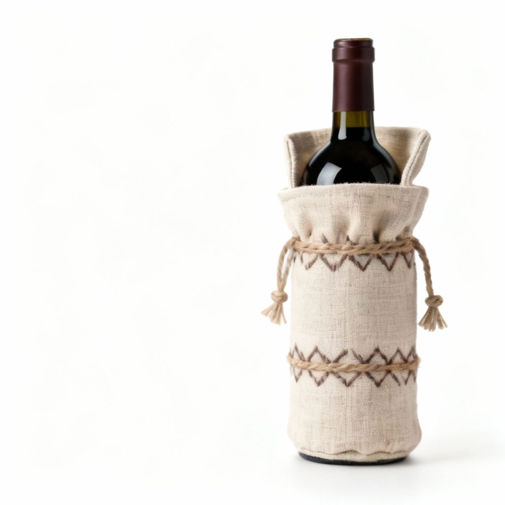Festive Fabric Wine Bottle Holder - Holiday Tabletop Decor