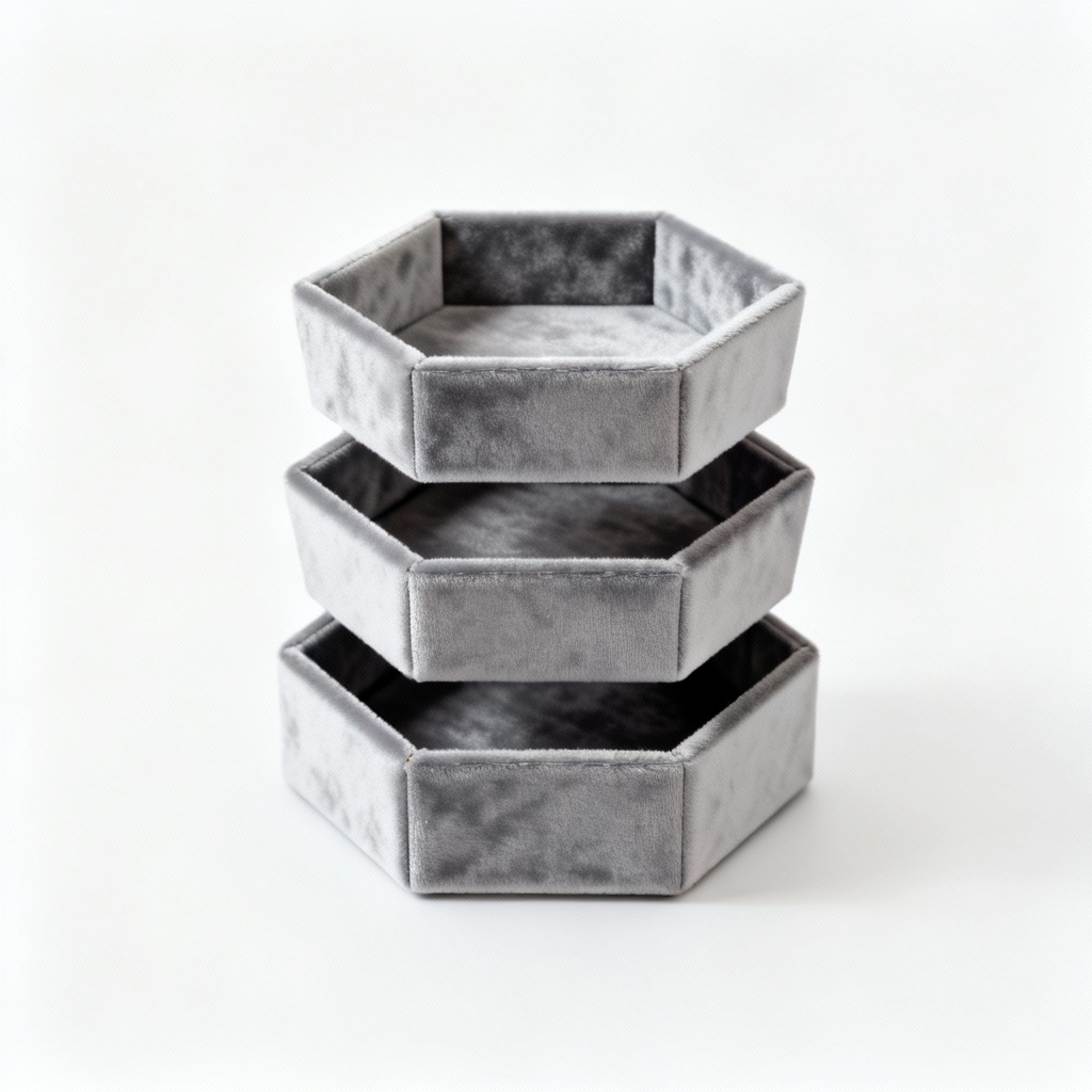 Geometric Fabric Jewelry Organizer with Velvet Lining - 3 Tier