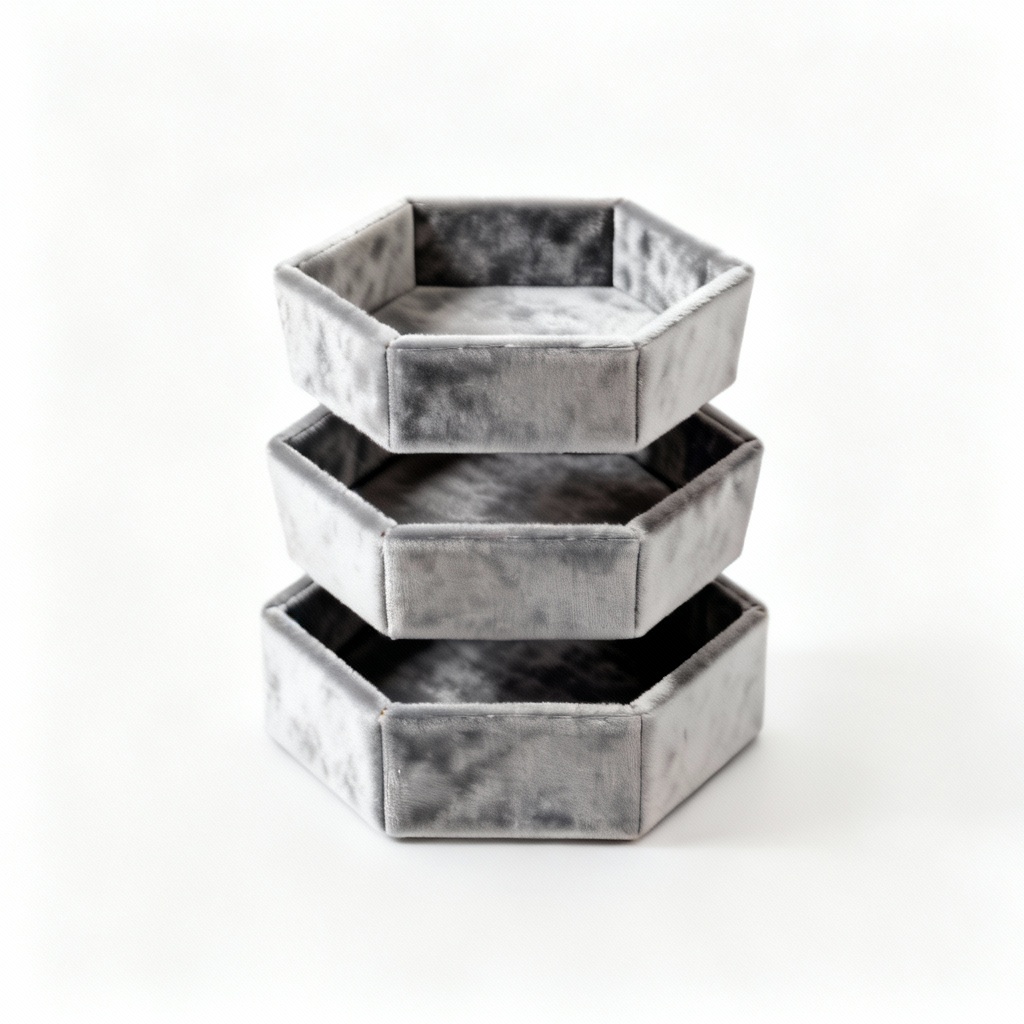 Geometric Fabric Jewelry Organizer with Velvet Lining - 3 Tier