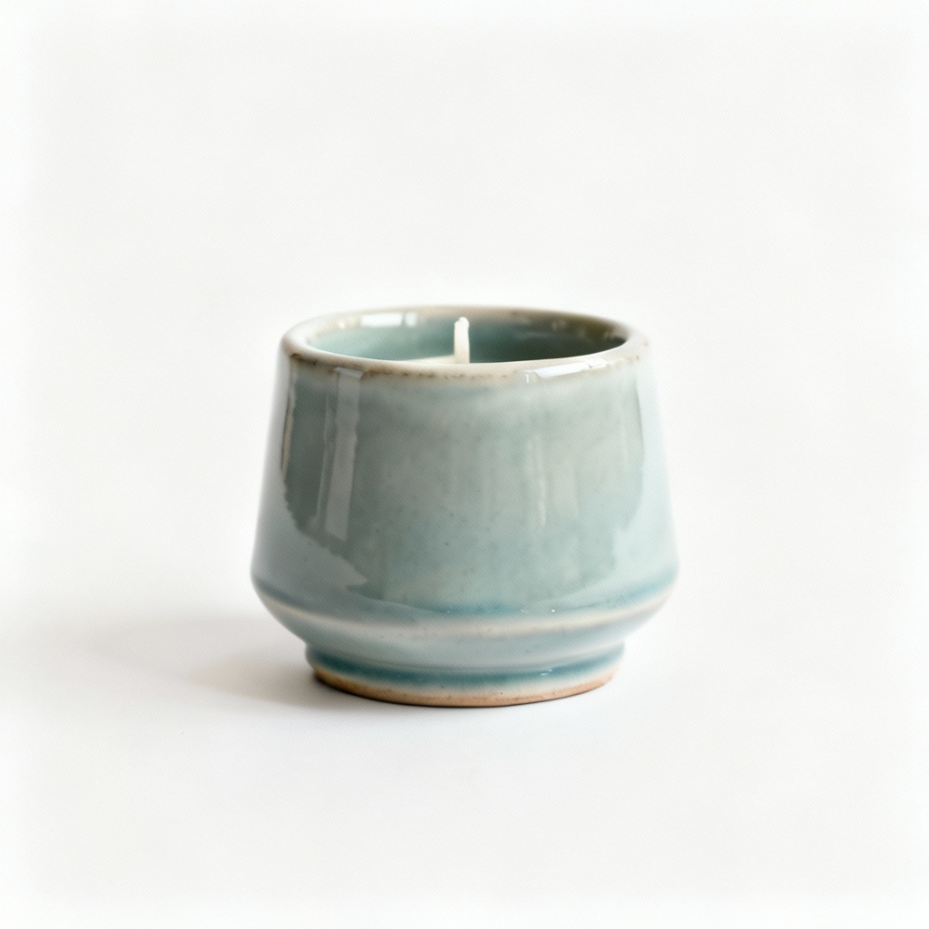 Glazed Ceramic Candle Holder Planter - Mid-Century Modern Style
