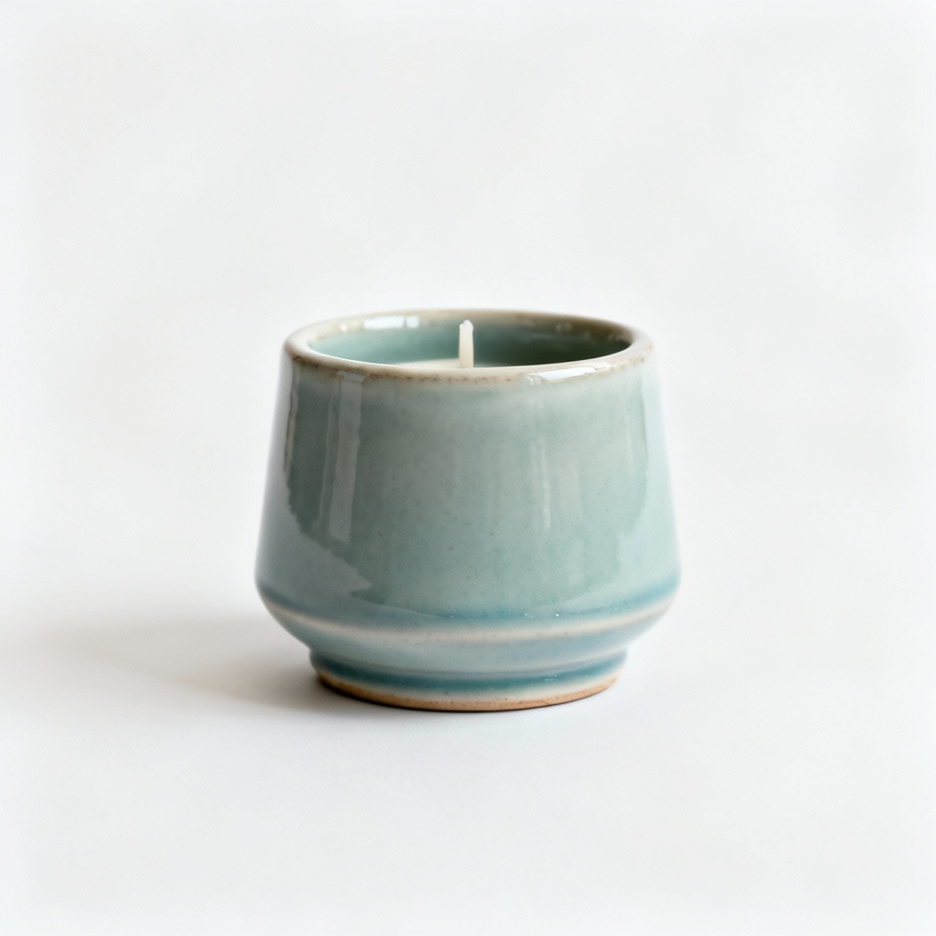 Glazed Ceramic Candle Holder Planter - Mid-Century Modern Style