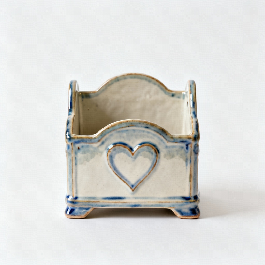Glazed Ceramic Cottagecore Magazine Rack Planter - Heart Design