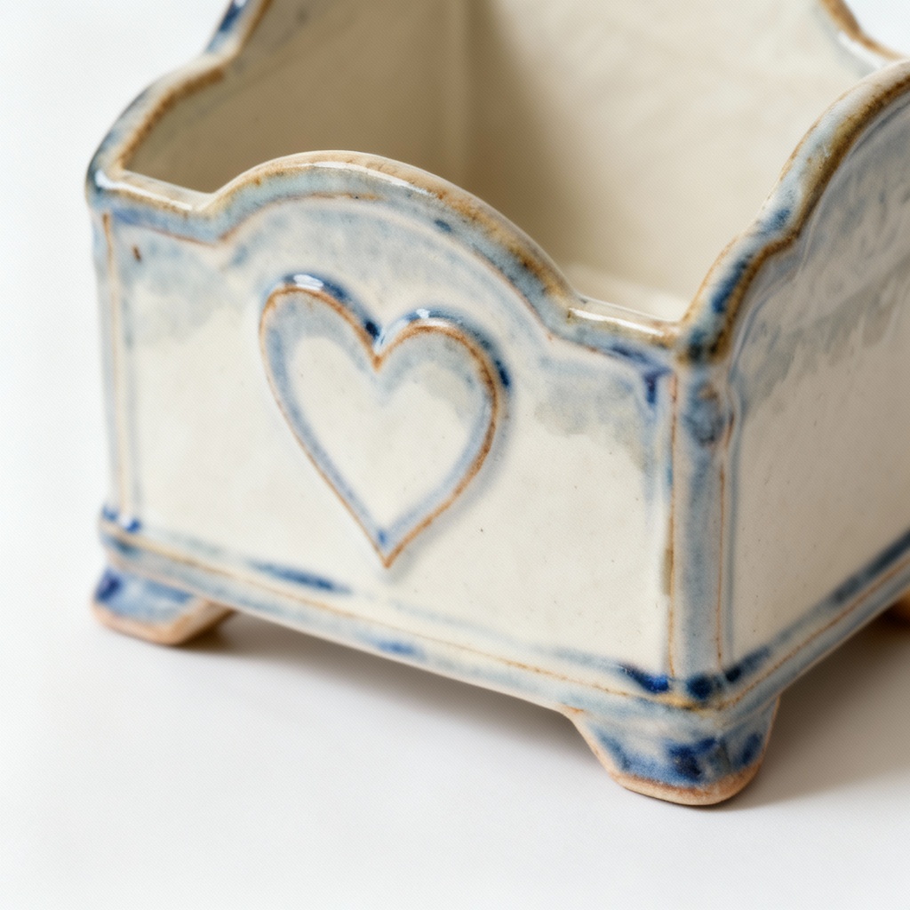 Glazed Ceramic Cottagecore Magazine Rack Planter - Heart Design