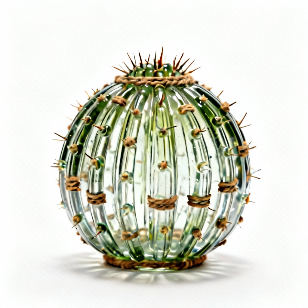Hand-Blown Glass Cactus Sculpture - Desert Tribal Style