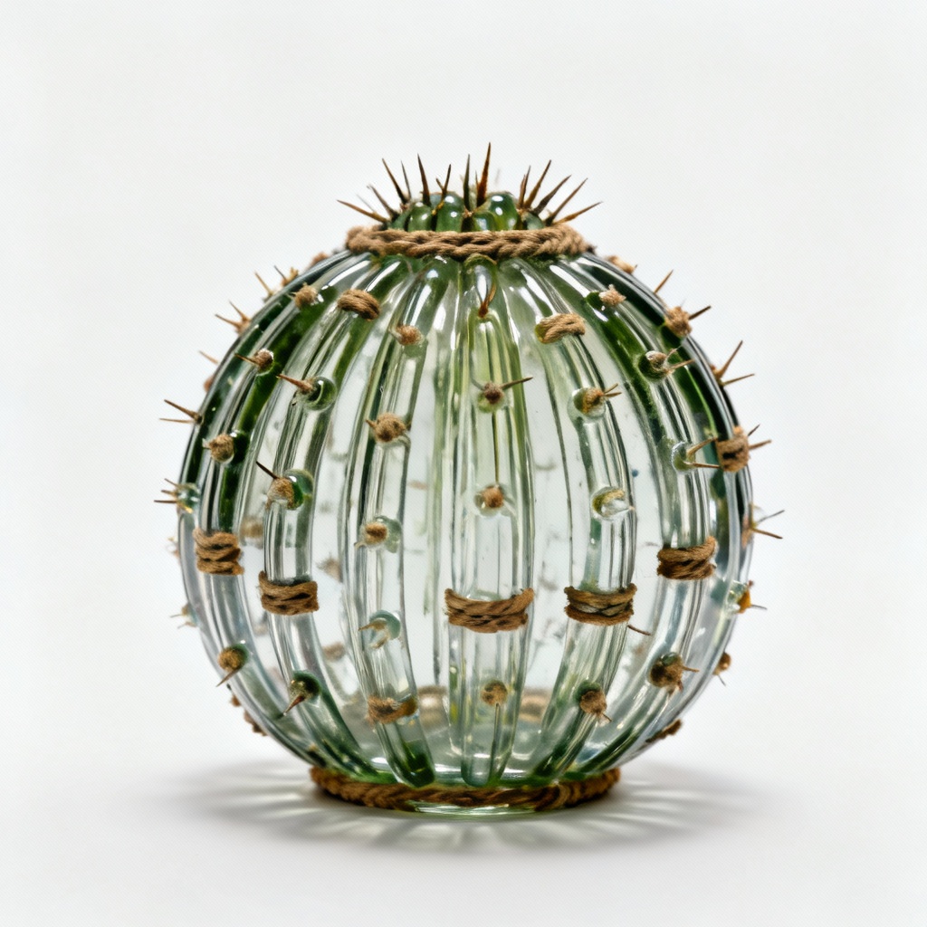 Hand-Blown Glass Cactus Sculpture - Desert Tribal Style