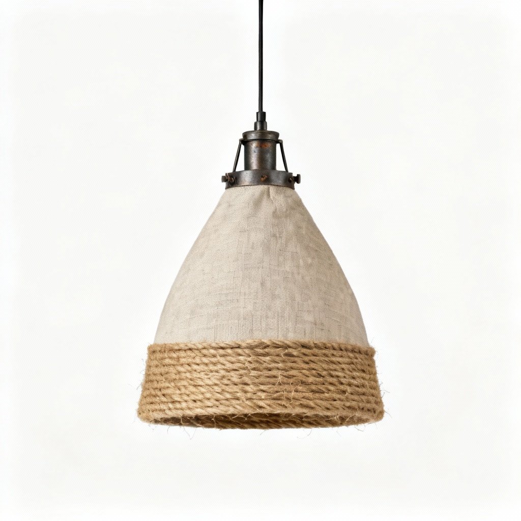 Industrial Fabric & Jute Pendant Light - Teardrop Shade, 10-Inch