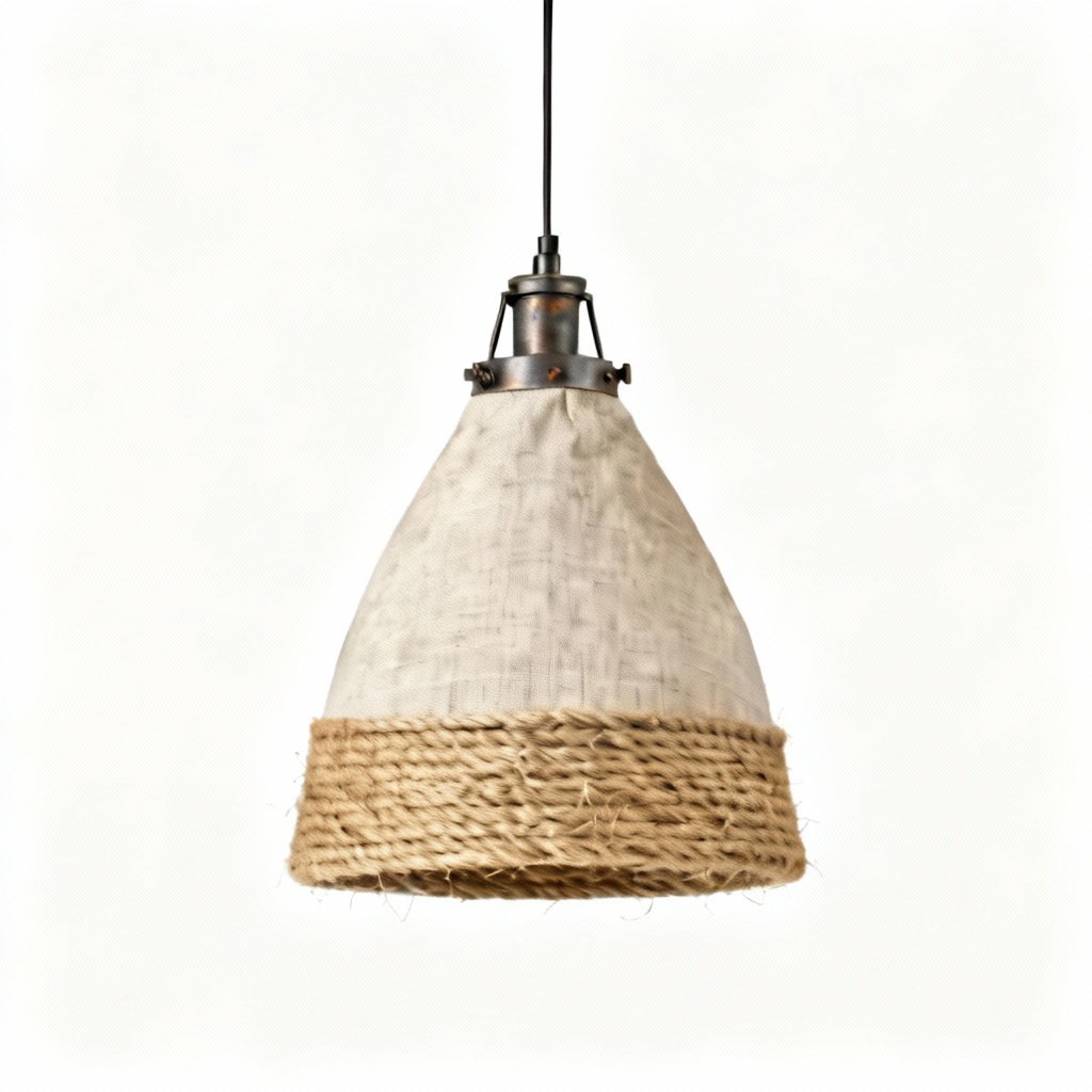 Industrial Fabric & Jute Pendant Light - Teardrop Shade, 10-Inch