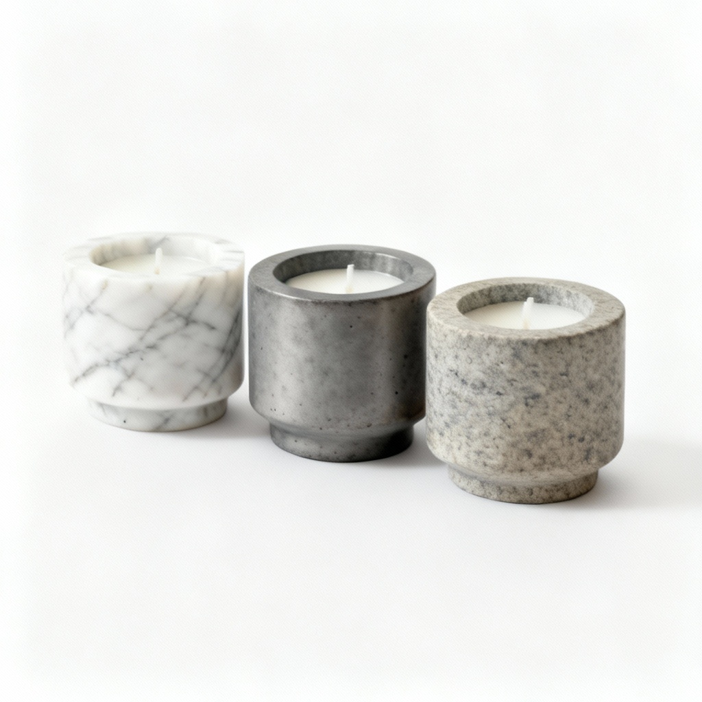 Industrial Stone & Marble Tea Light Holder - Set of 3