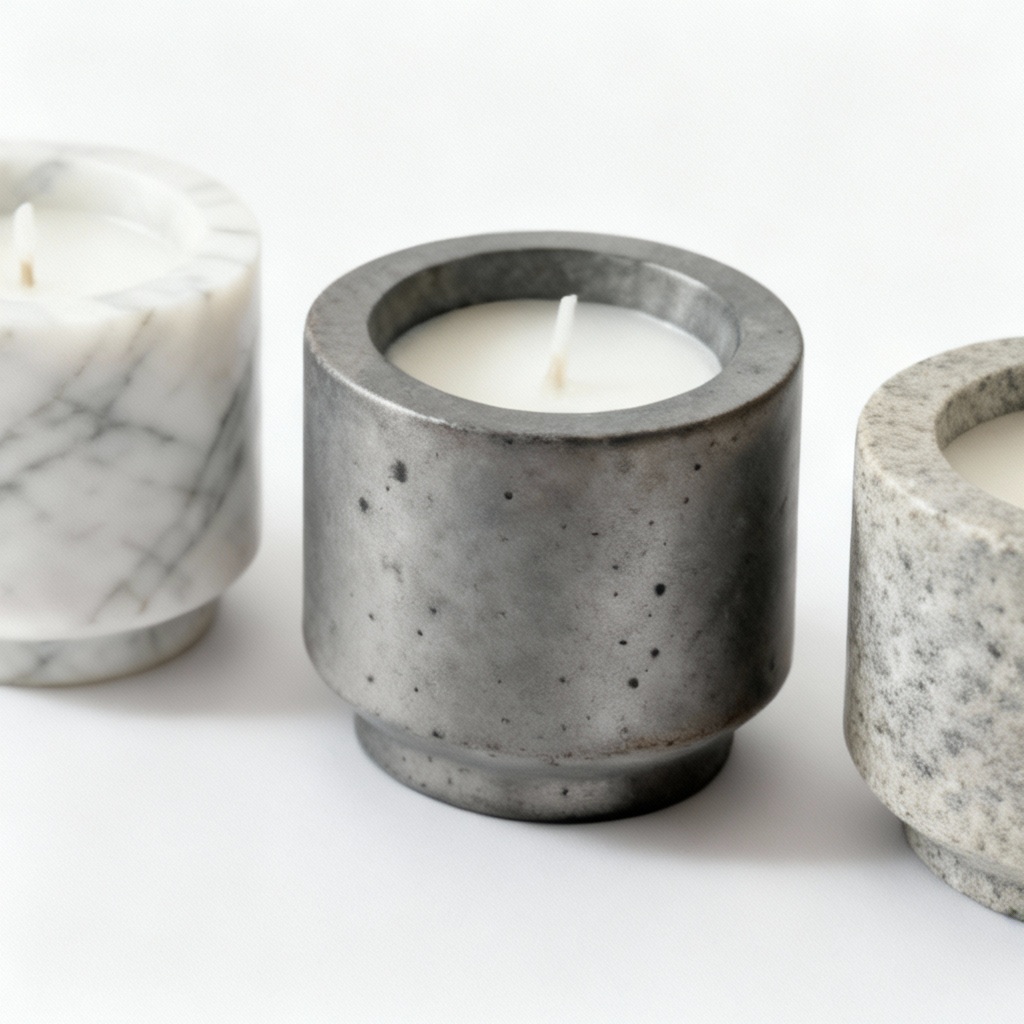 Industrial Stone & Marble Tea Light Holder - Set of 3