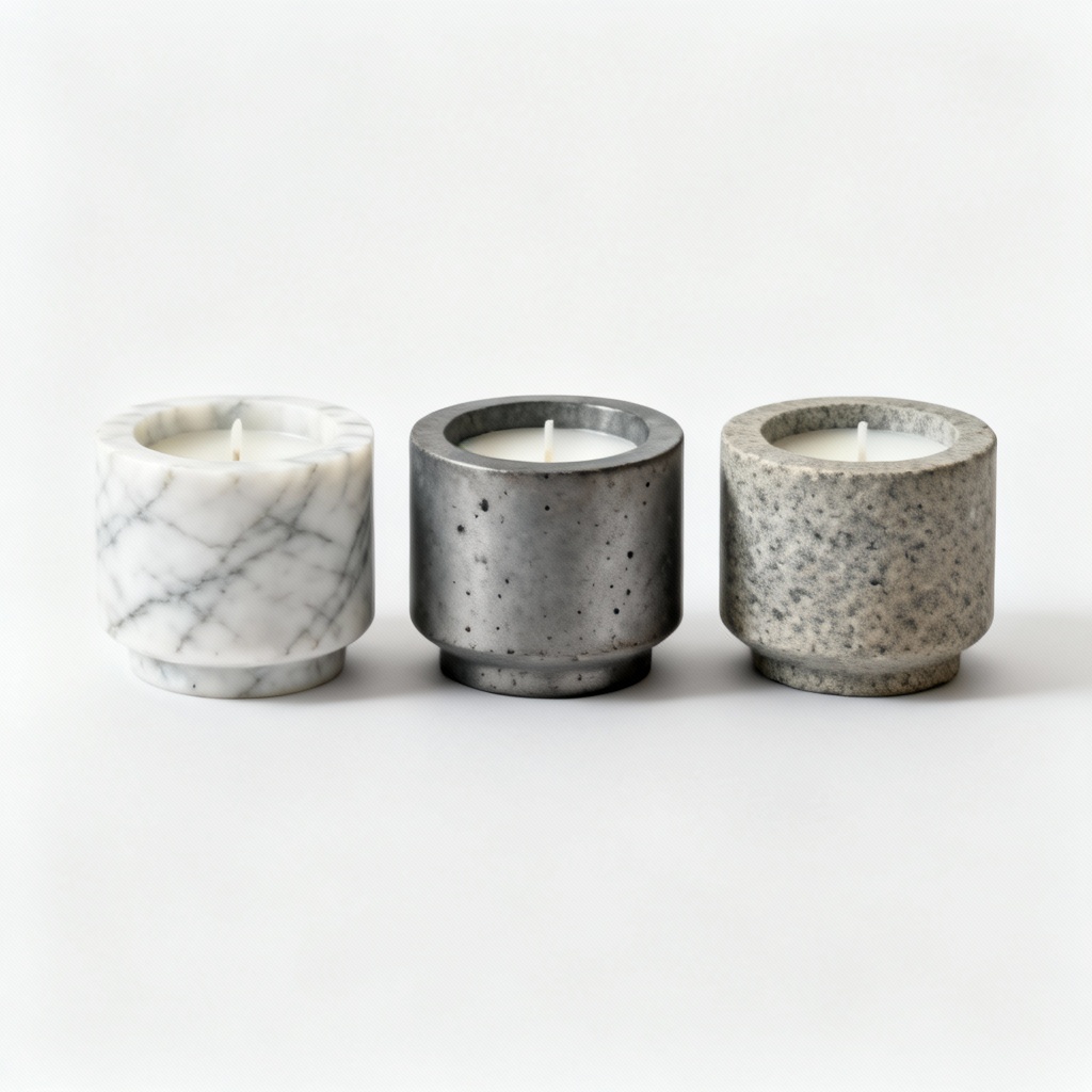 Industrial Stone & Marble Tea Light Holder - Set of 3