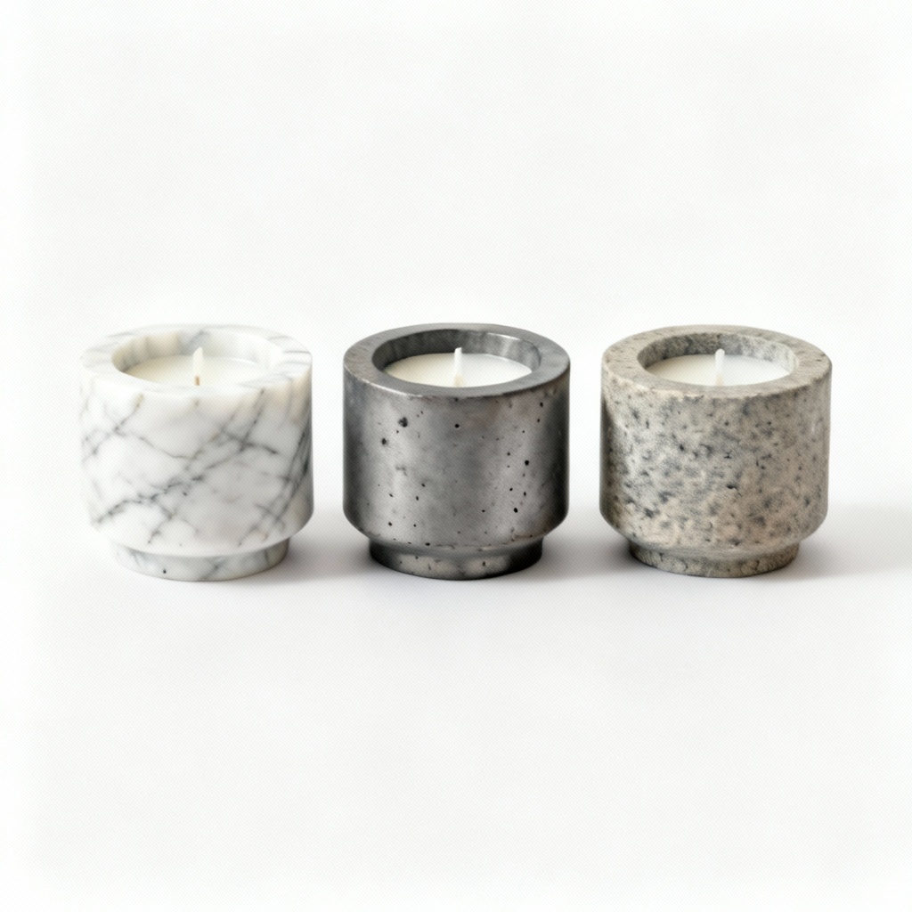 Industrial Stone & Marble Tea Light Holder - Set of 3
