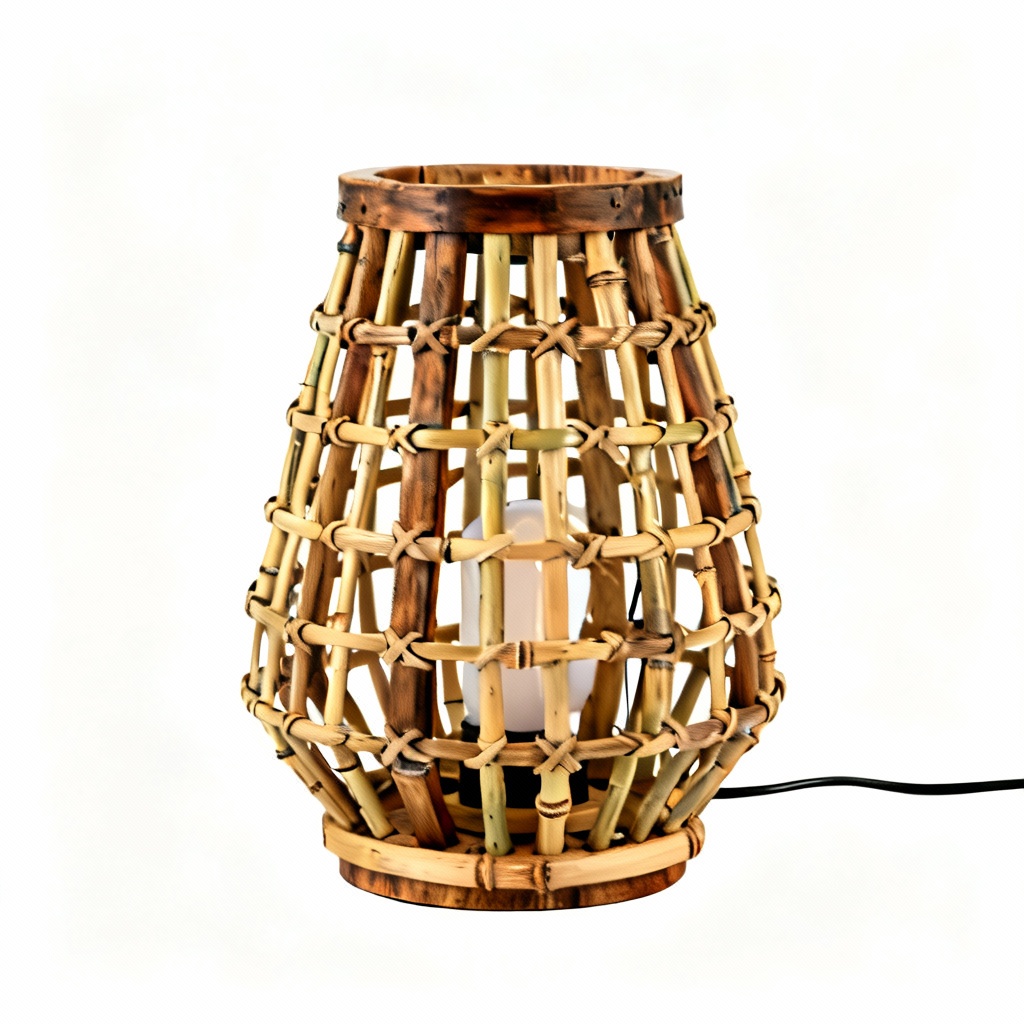 Industrial Wood & Bamboo Accent Light Sculpture - 10 inch