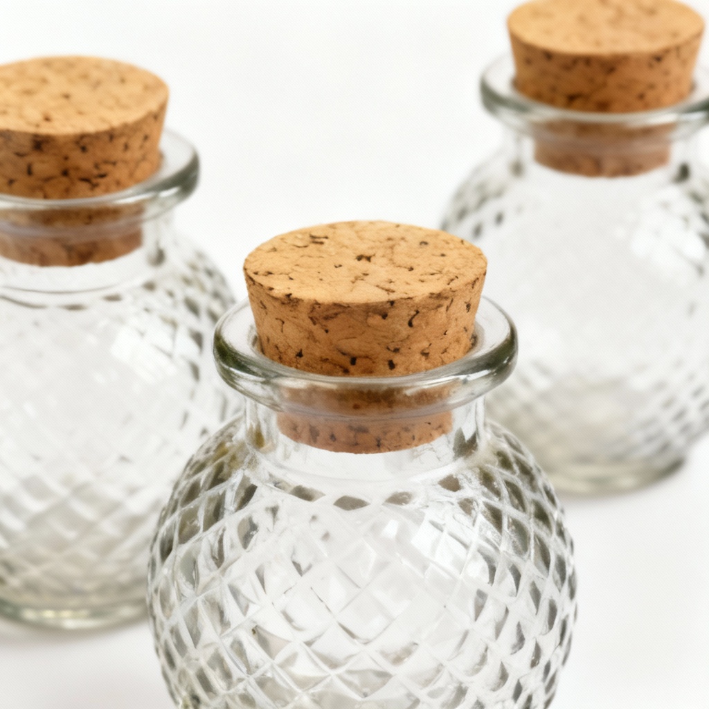 Mediterranean Glass Ornament Storage Jars with Cork Lids - Set of 3