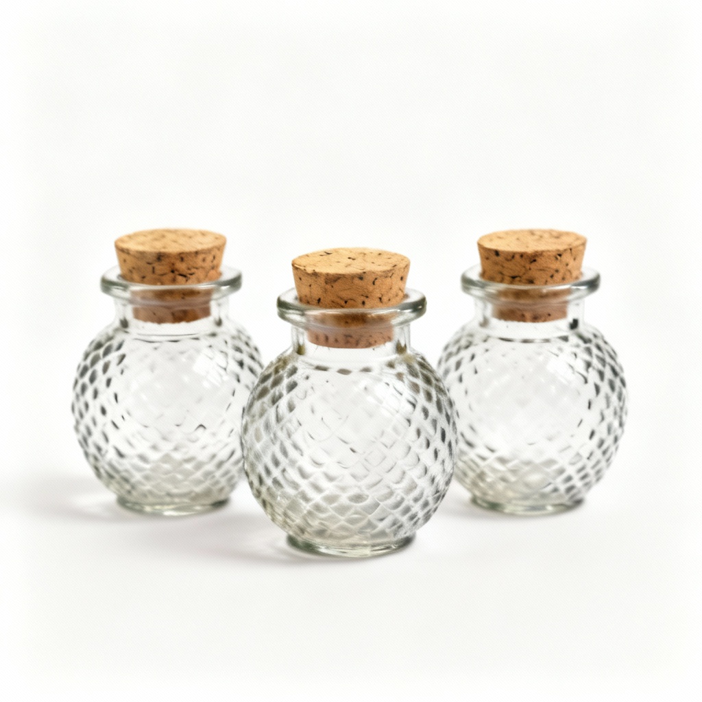 Mediterranean Glass Ornament Storage Jars with Cork Lids - Set of 3
