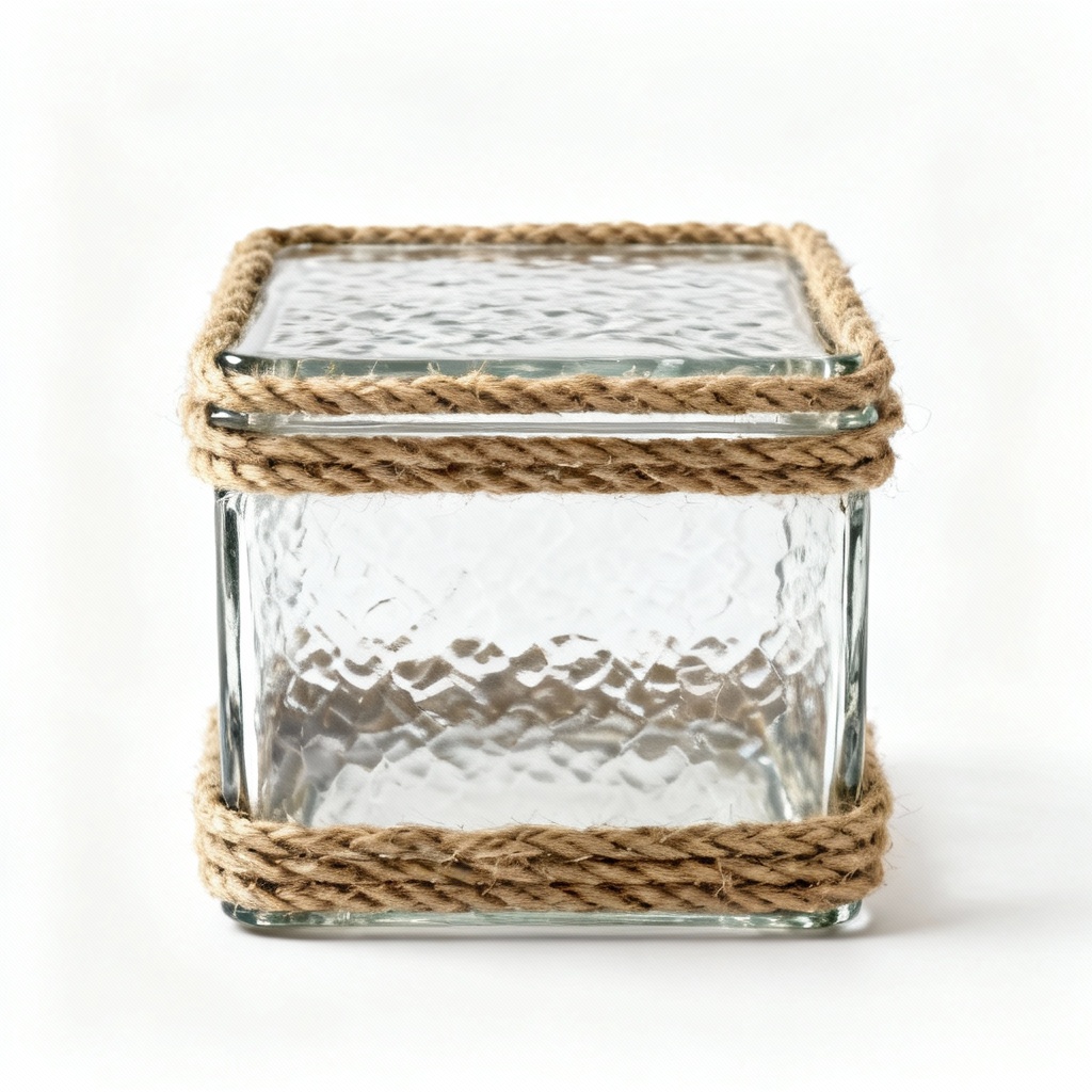 Mediterranean Glass Storage Box with Rope Detail - 6x4x3 Inches