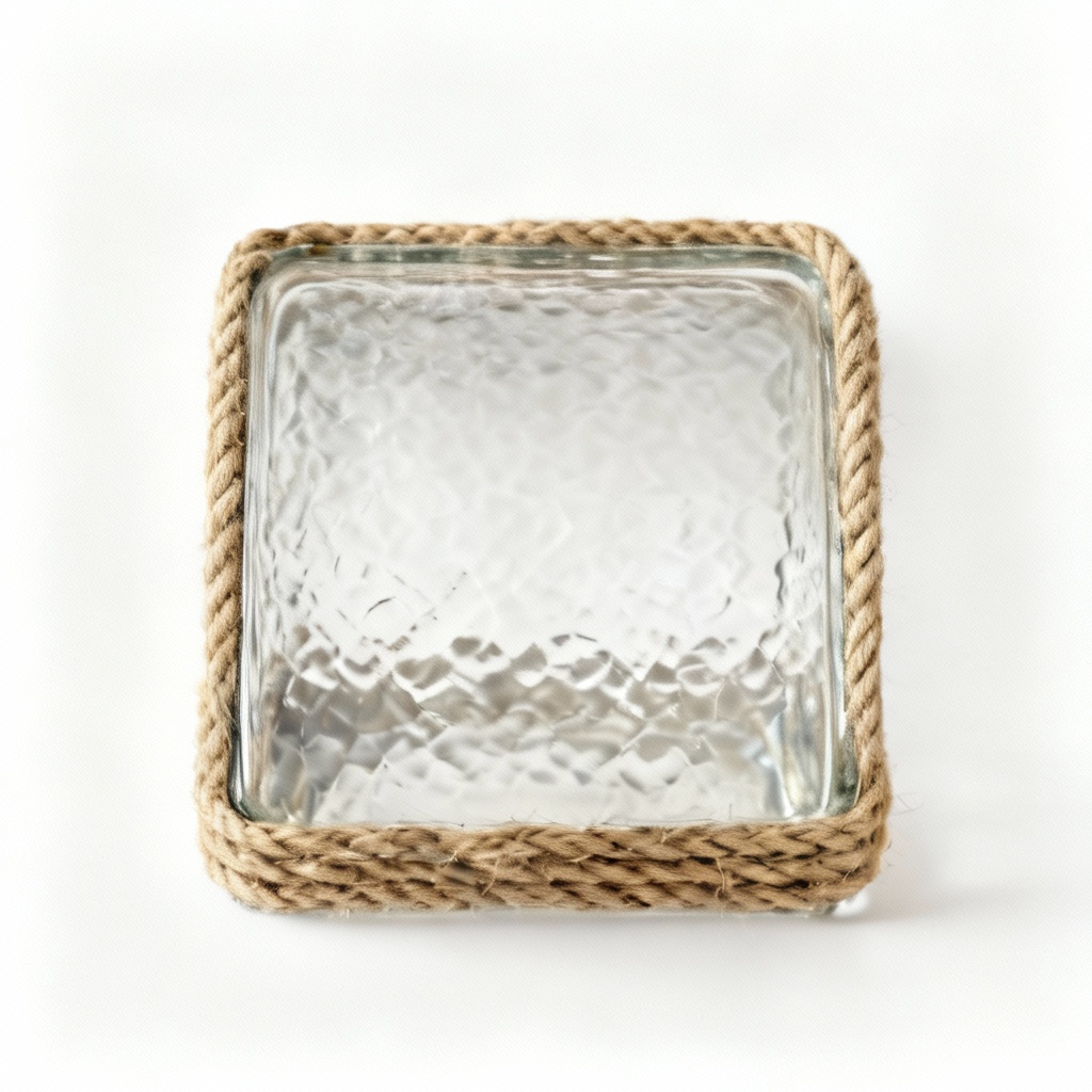 Mediterranean Glass Storage Box with Rope Detail - 6x4x3 Inches