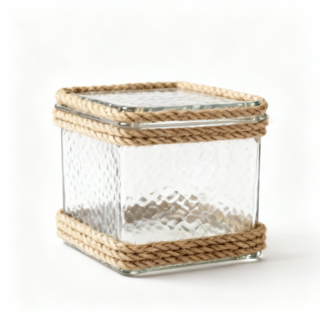 Mediterranean Glass Storage Box with Rope Detail - 6x4x3 Inches
