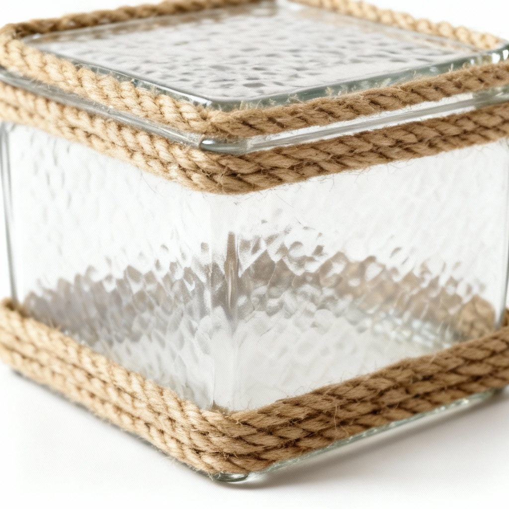 Mediterranean Glass Storage Box with Rope Detail - 6x4x3 Inches