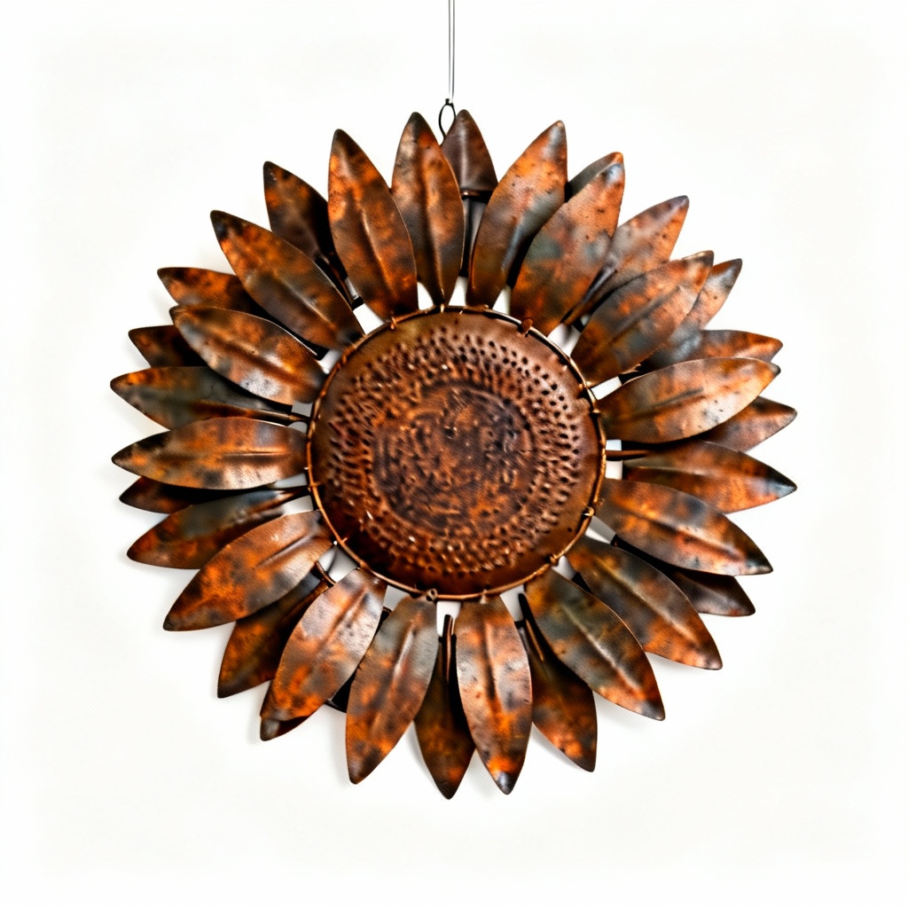 Metal Sunflower Wreath for Front Door - 14 Inch Harvest Decoration