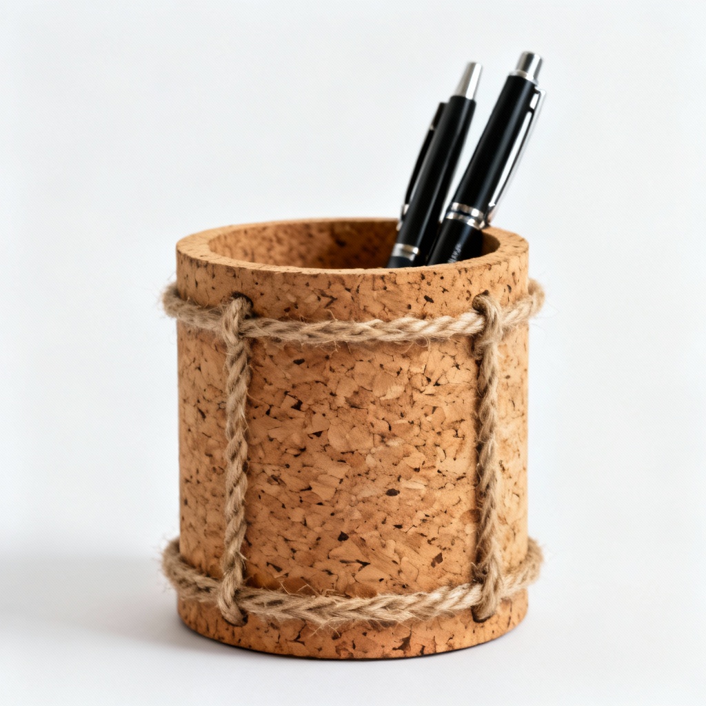 Natural Cork Desk Organizer with Rope Accents - Pen & Accessory Holder