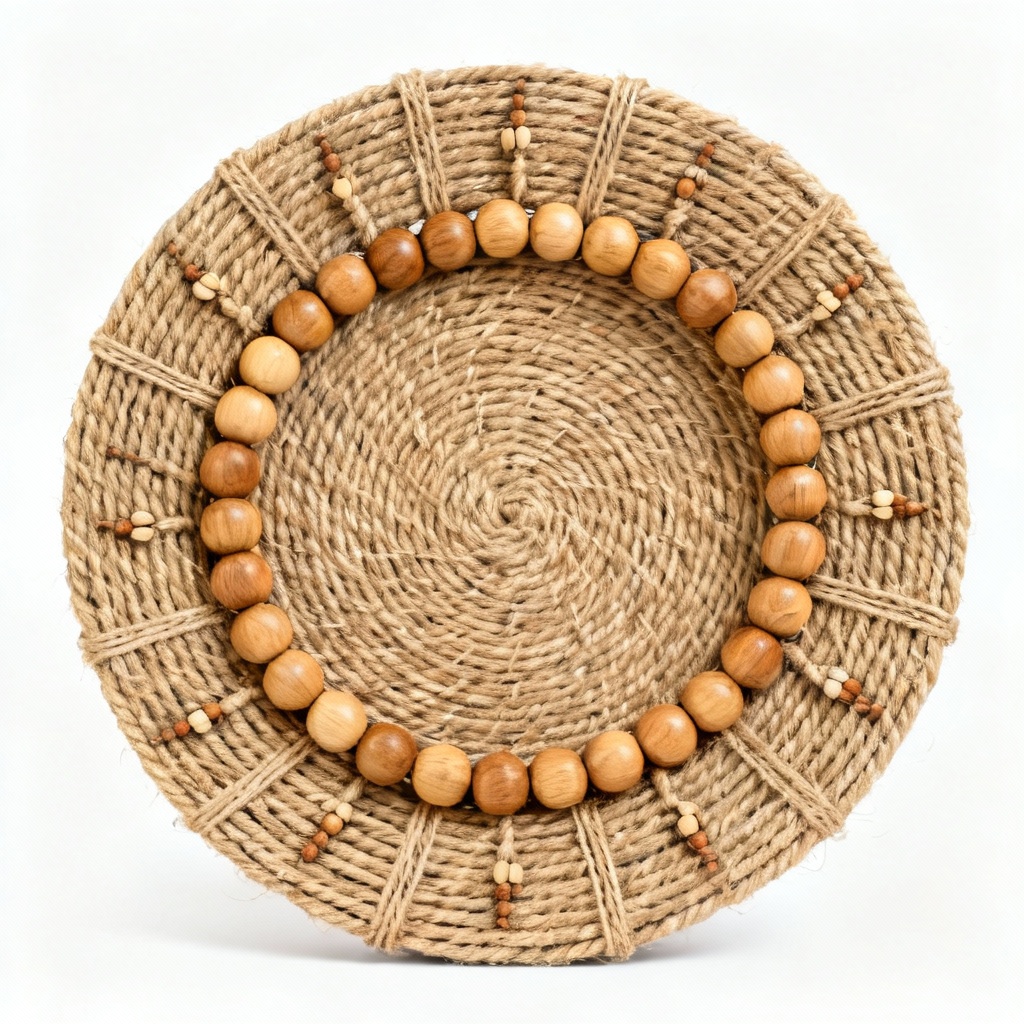 Natural Fiber & Wood Bead Seasonal Centerpiece - 12 Inch Diameter