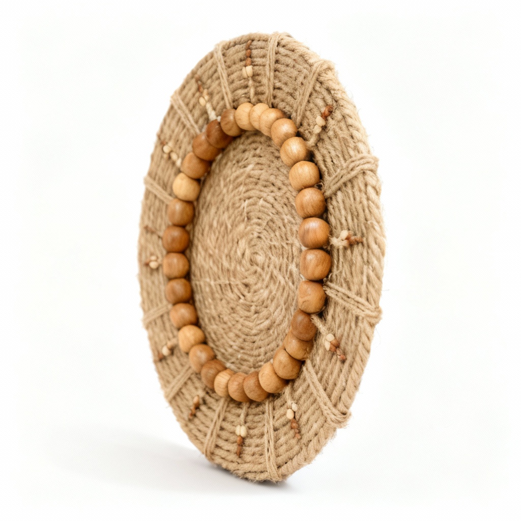 Natural Fiber & Wood Bead Seasonal Centerpiece - 12 Inch Diameter