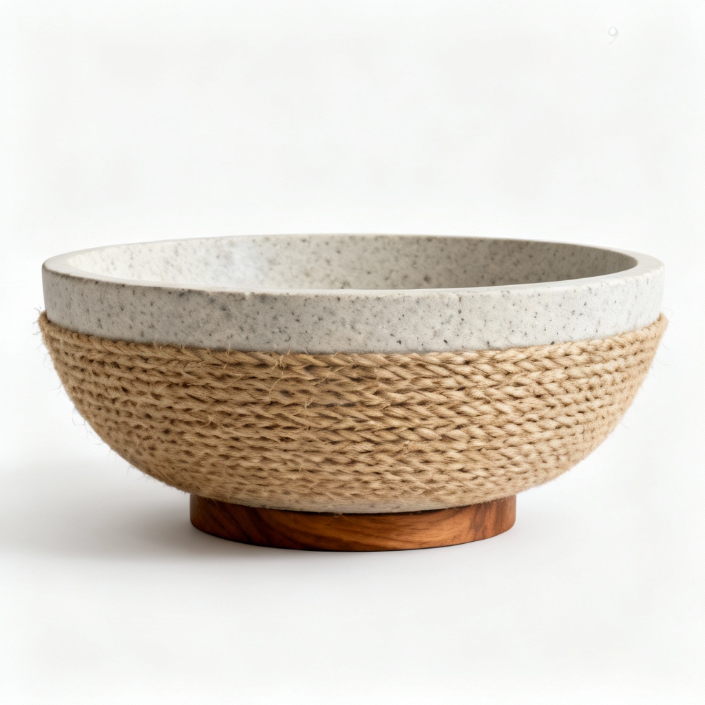 Natural Fiber Decorative Bowl with Wood Base - 9 Inch