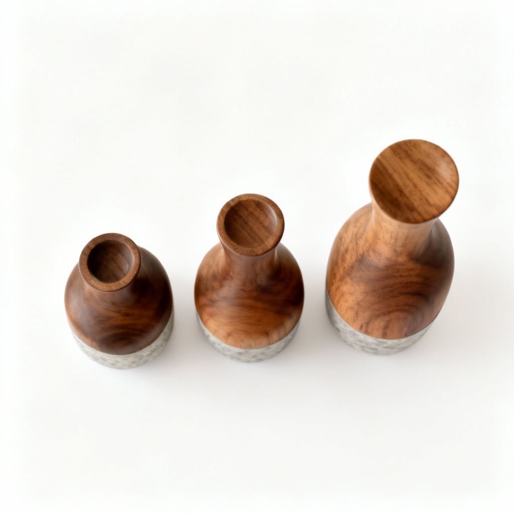 Natural Stone & Wood Bud Vases - Set of 3 - Minimalist Table Decor