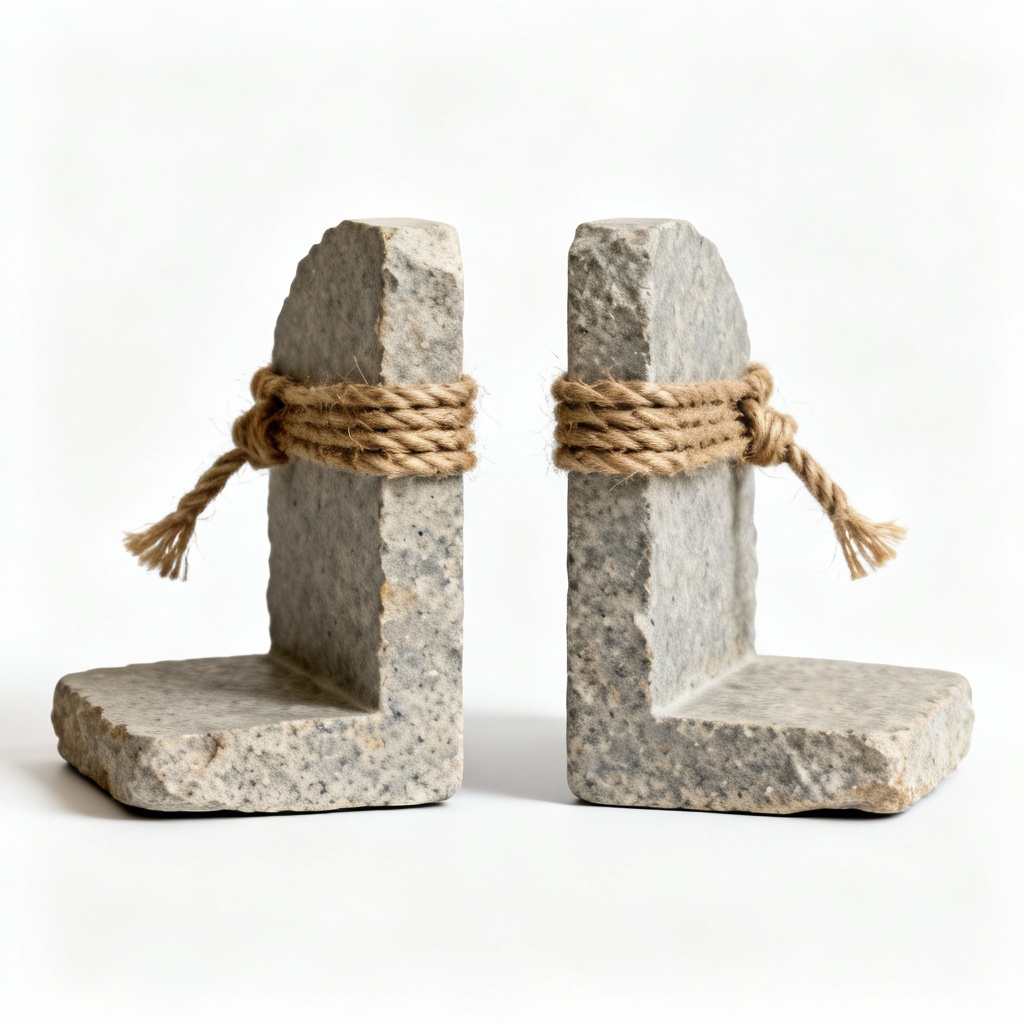 Natural Stone Bookends with Jute Rope Detail - Set of 2