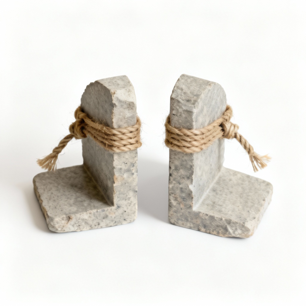 Natural Stone Bookends with Jute Rope Detail - Set of 2