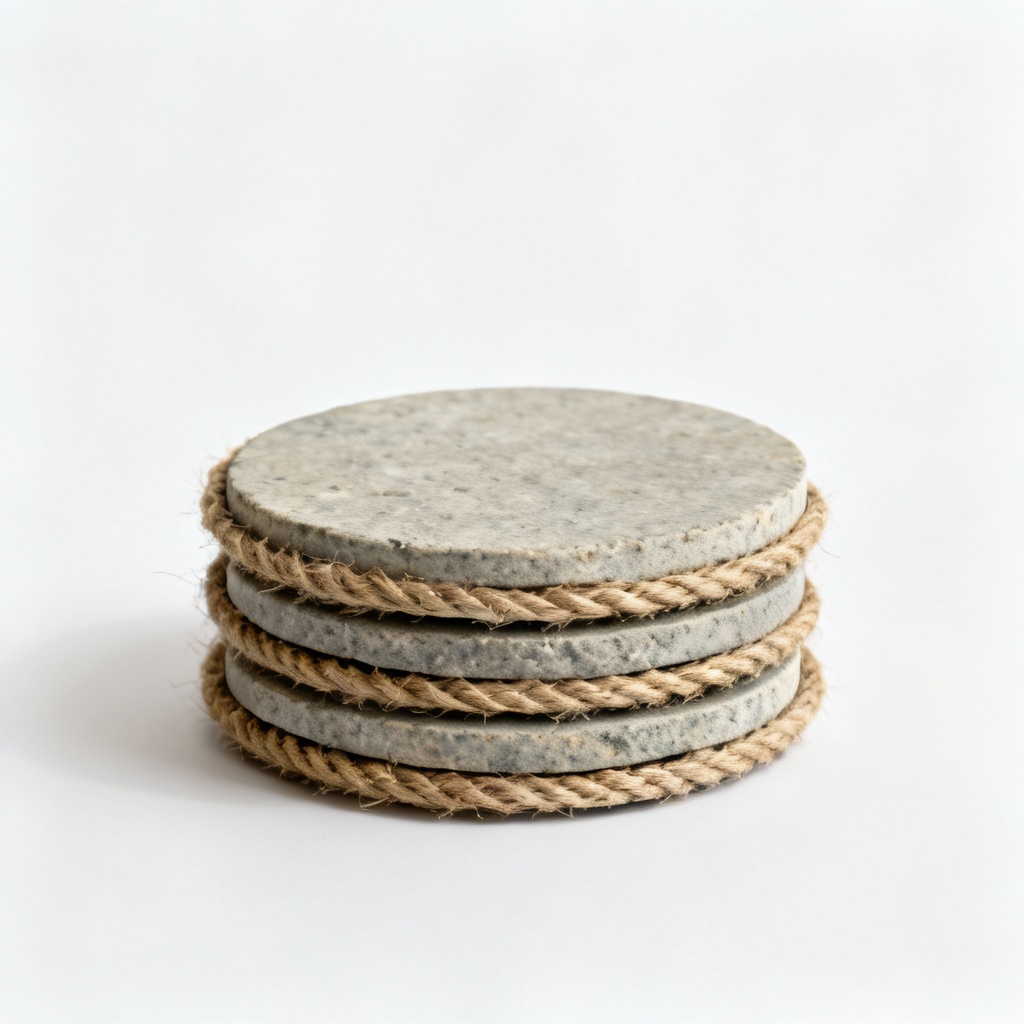 Natural Stone Coasters with Jute Rope Edge - Set of 4