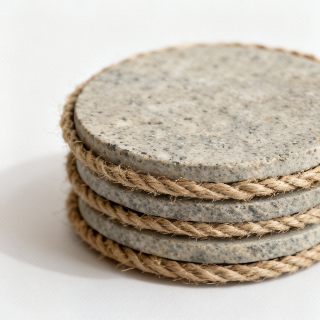 Natural Stone Coasters with Jute Rope Edge - Set of 4