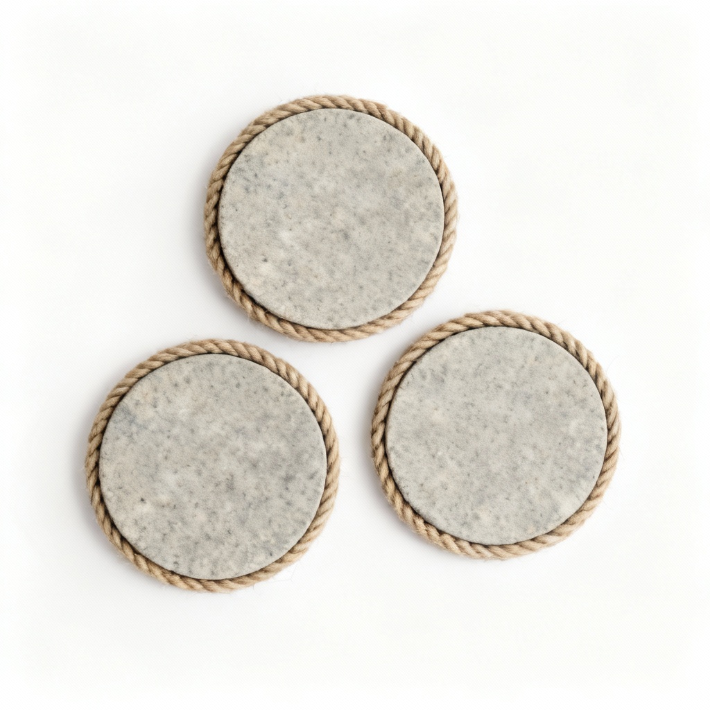 Natural Stone Coasters with Jute Rope Edge - Set of 4