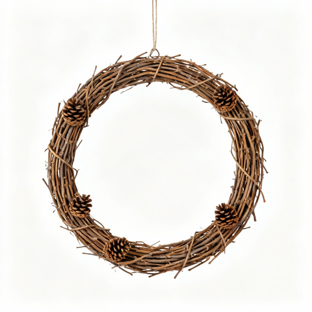 Natural Twig and Pinecone Winter Solstice Wreath - 12 Inch